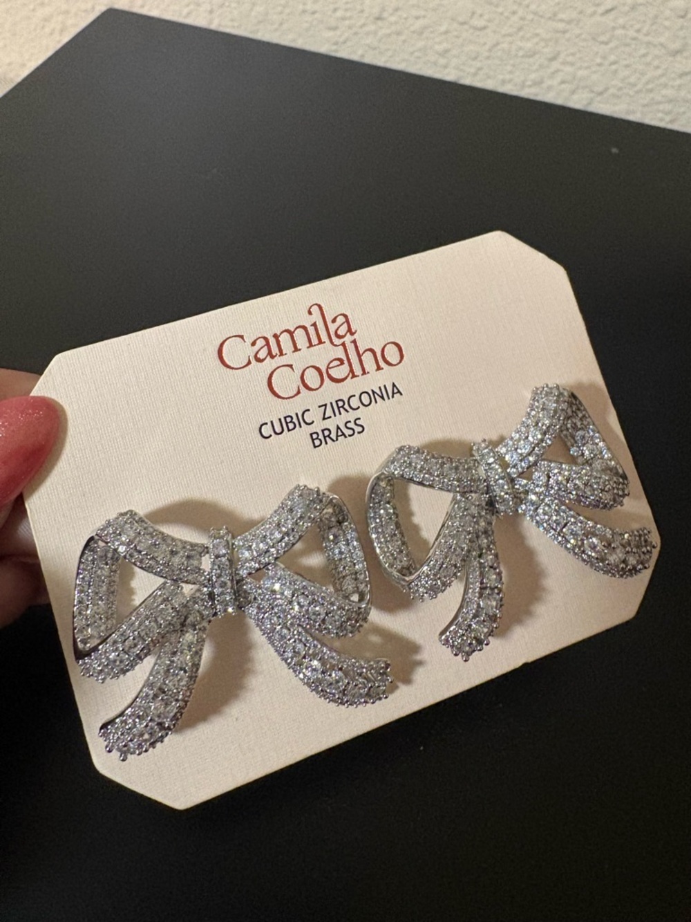 Camila Coelho Silver Pavé Bow Cubic Zirconia Earrings
